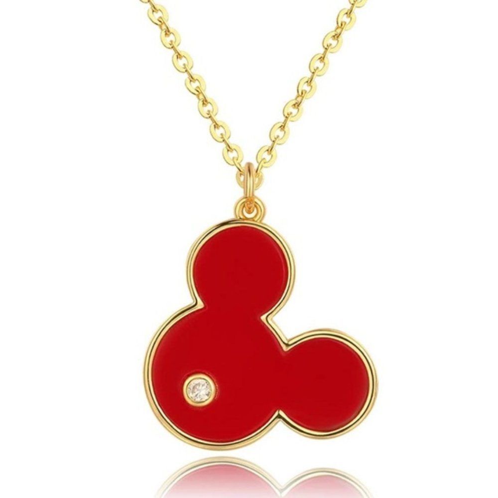 18K Yellow Gold and Diamond Cubic Zirconia Mickey Mouse Charm Necklace